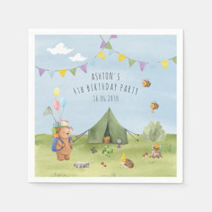 Watercolor Teddy Bear, Adventure birthday Napkin