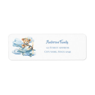 Watercolor Teddy Bear Airplane Return Address Label