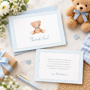 Watercolor Teddy Bear Baby Boy Baby Shower  Thank You Card