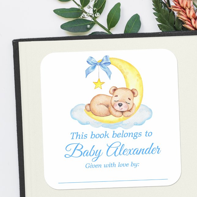 Watercolor Teddy Bear Baby Shower Bookplate Labels (Customize to change text size, color or text style.)