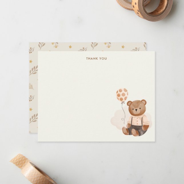 Watercolor Teddy Bear Baby Shower Card (Front/Back In Situ)