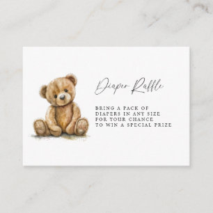 Watercolor Teddy Bear Baby Shower Diaper Raffle Enclosure Card