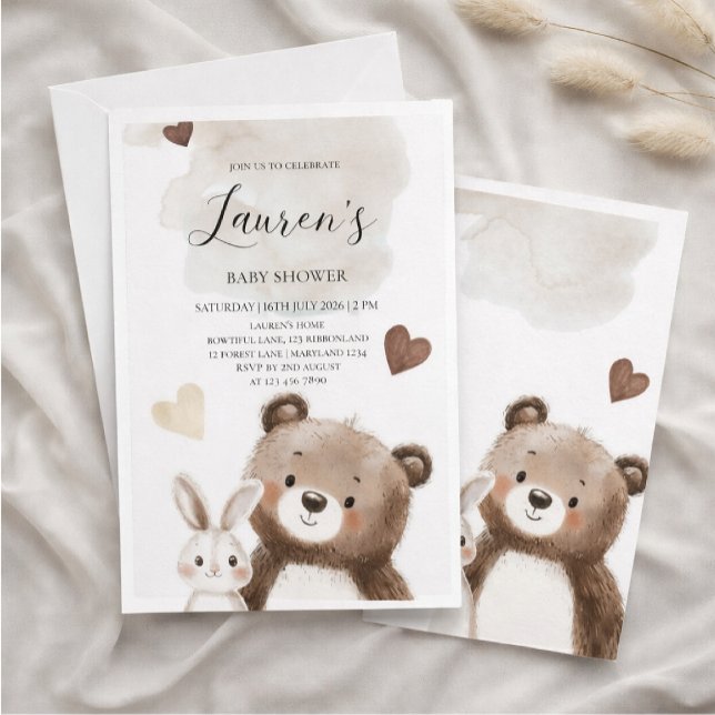 Watercolor Teddy Bear Baby Shower Invitation  (Creator Uploaded)