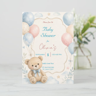 Watercolor Teddy Bear Baby Shower Invitation