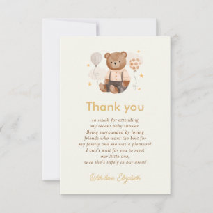 Watercolor Teddy Bear Baby Shower Thank You Card