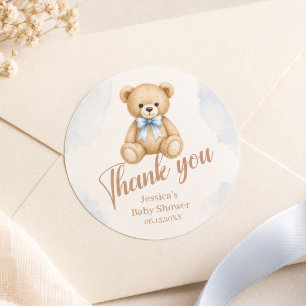 Watercolor Teddy Bear Baby Shower Thank You Classic Round Sticker