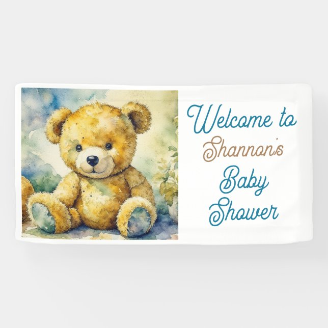 Watercolor Teddy Bear Baby Shower Welcome Banner (Horizontal)