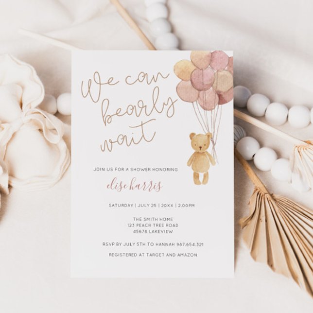 Watercolor Teddy Bear Balloons Baby Shower Invitation (Creator Uploaded)