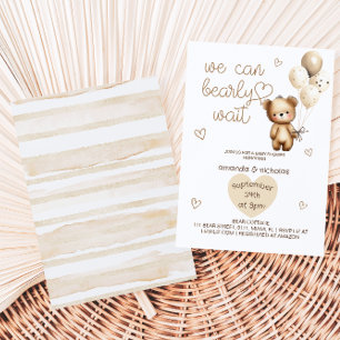 Watercolor Teddy Bear Balloons Ivory Baby Shower Invitation