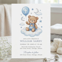 Watercolor Teddy Bear Baptism Moon and Stars Clean