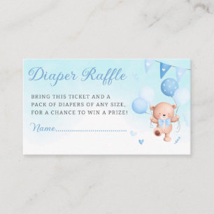 Watercolor teddy bear Blue diaper raffle tickets Enclosure Card