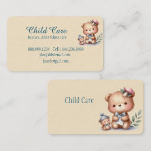 Watercolor Teddy Bear Child Minding Babysitting Business Card