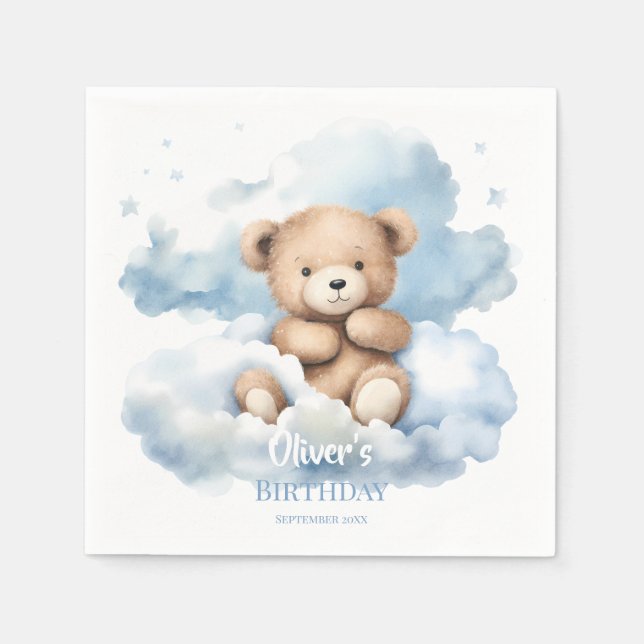 Watercolor Teddy Bear Clouds Napkin (Front)