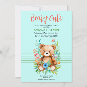 Watercolor Teddy Bear Cute Baby Shower Invitation
