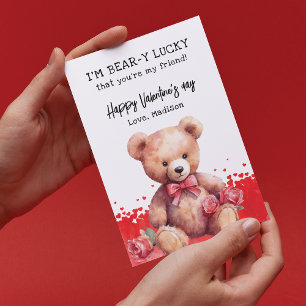 Watercolor Teddy Bear Friend Valentine's Day Holiday Card
