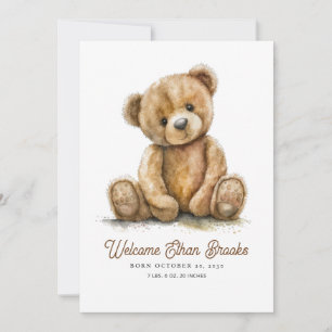 Watercolor Teddy Bear Gender Neutral Birth Announcement