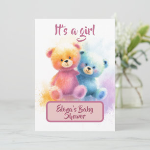 Watercolor Teddy Bear Girl Shower Pastel Card