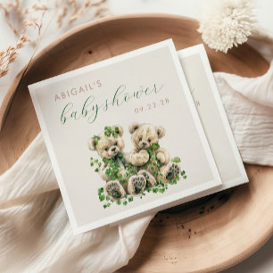 Watercolor Teddy Bear Greenery Twins Baby Shower Napkin