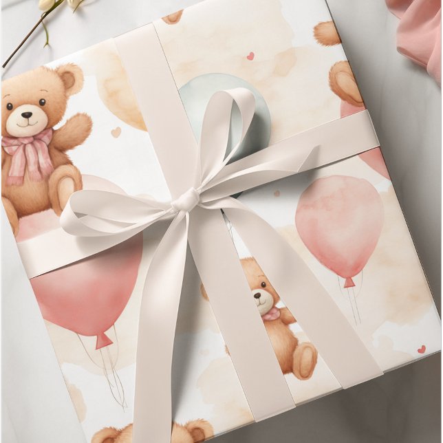 Watercolor Teddy Bear Hot Air Balloons  Wrapping Paper (Creator Uploaded)