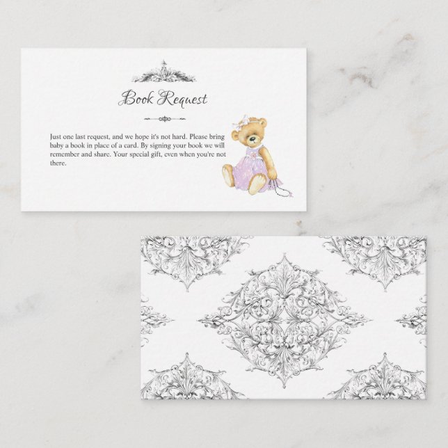 Watercolor teddy bear little lady Book Request Enclosure Card (Front/Back)