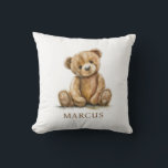 Watercolor Teddy Bear Nursery Baby Name Cushion<br><div class="desc">A cute whimsical simple little bear with baby name nursery blanket,  in a modern watercolor minimal style.</div>