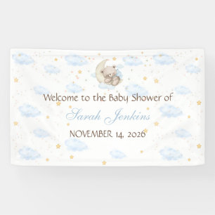 Watercolor Teddy Bear Over The Moon Baby Shower Banner