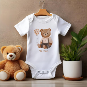 Watercolor Teddy Bear Personalised Baby Bodysuit