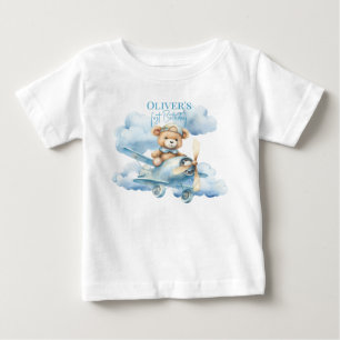 Watercolor Teddy Bear Pilot First Birthday Baby T-Shirt
