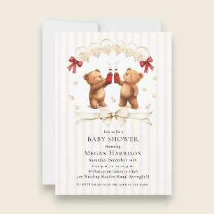 Watercolor Teddy Bear "Ready to Pop" Baby Shower Invitation
