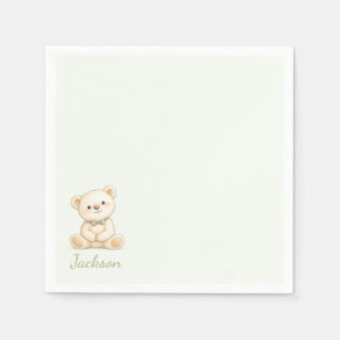 Watercolor Teddy Bear Sage Gree Napkin