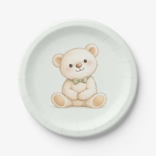 Watercolor Teddy Bear Sage Gree Paper Plate