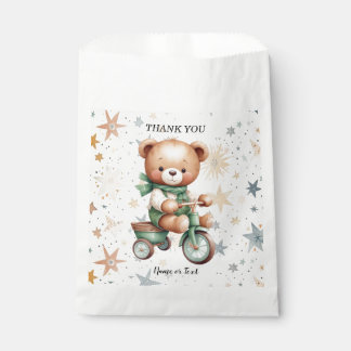 Watercolor Teddy Bear Stars Green Bike Party Favour Bag