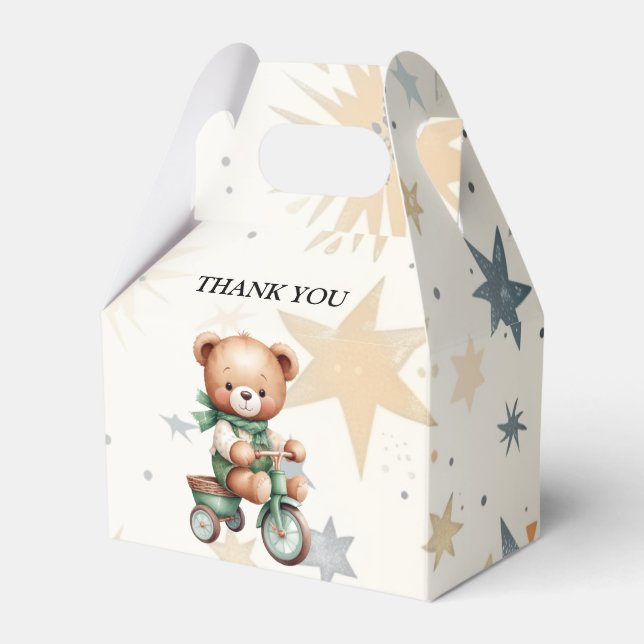 Watercolor Teddy Bear Stars Green Bike Party Favour Box (Front Side)