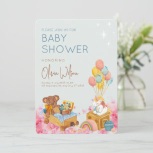 Watercolor Teddy Bear with balloon Oh Baby Shower Invitation