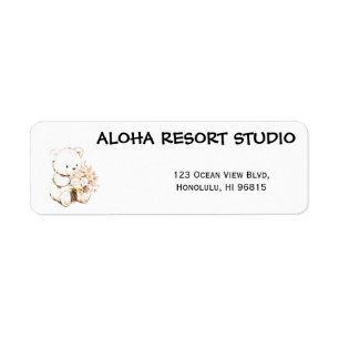 Watercolor Teddy Bear with Bouquet Custom Return Address Label
