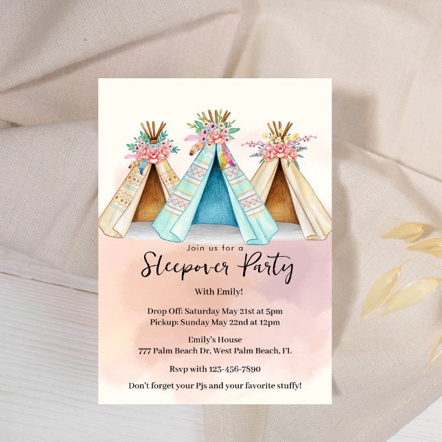 Watercolor Teepee Tent Sleepover Invitation (Creator Uploaded)
