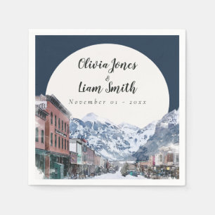 Watercolor Telluride Colorado Ski Mountain Napkin