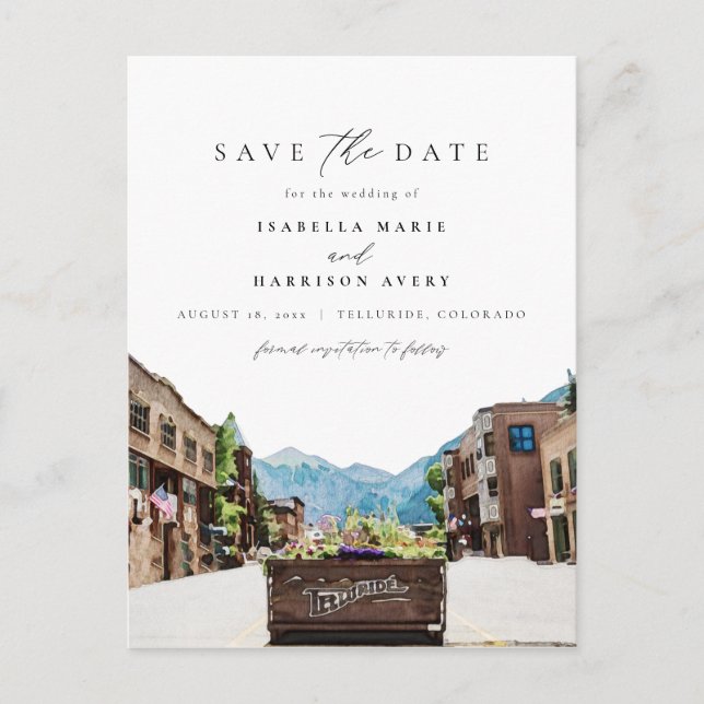 Watercolor Telluride Colorado Ski Mountain Skyline Postcard (Front)