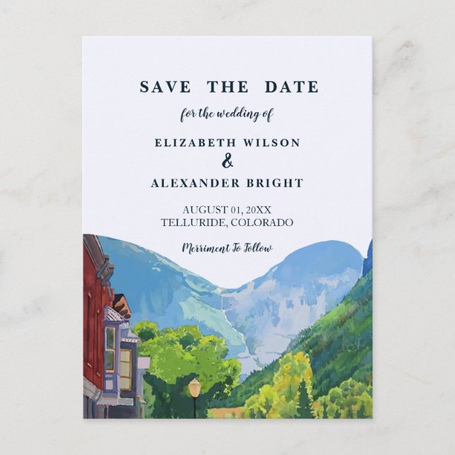 Watercolor Telluride Colorado Wedding Invitation Postcard (Front)