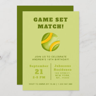 Watercolor Tennis Ball Kids Birthday Party Sport Invitation