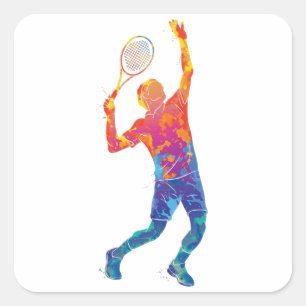 Watercolor Tennis Man Square Sticker