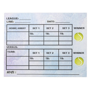Watercolor Tennis Score Pad - Tennis Score Sheets