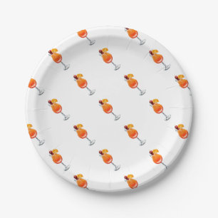 Watercolor Tequila Sunrise Cocktail Paper Plate
