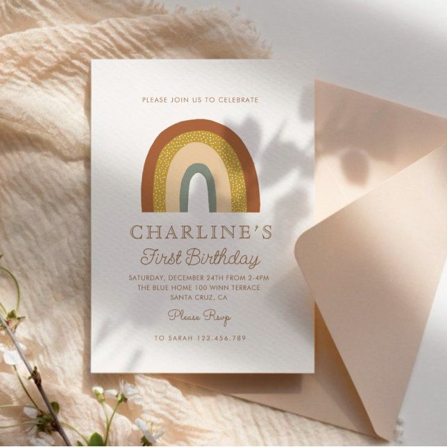 Watercolor Terracota Rainbow Simple 1st Birthday Invitation (Creator Uploaded)