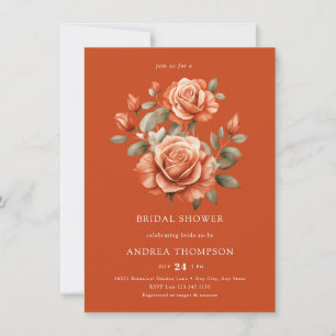 Watercolor Terracotta   Floral Bridal Shower Invitation
