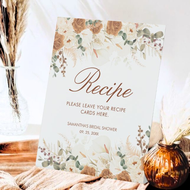 Watercolor Terracotta Floral Recipe Station Pedestal Sign (Creator Uploaded)