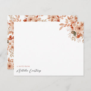 Watercolor Terracotta Flowers Foliage Script Note Card