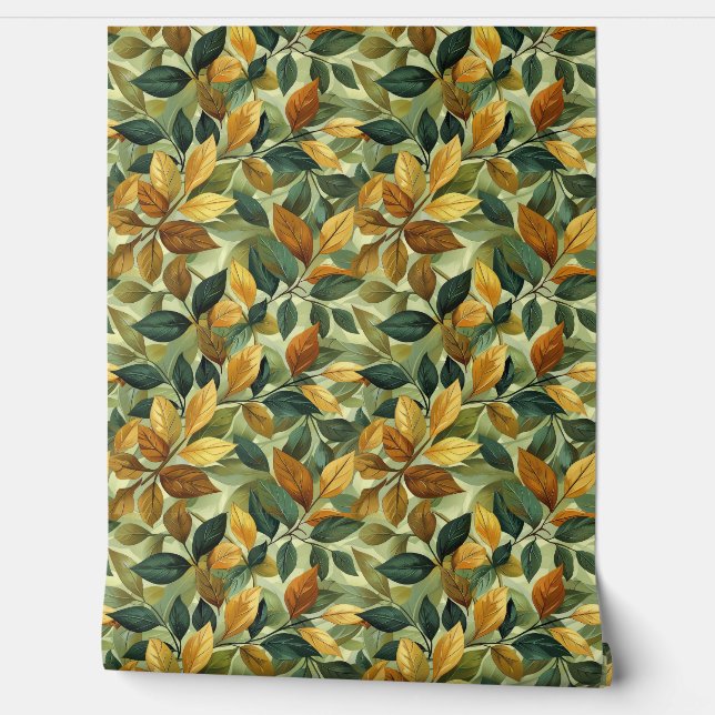 Watercolor terracotta orange yellow sage fall wallpaper (Unrolling)