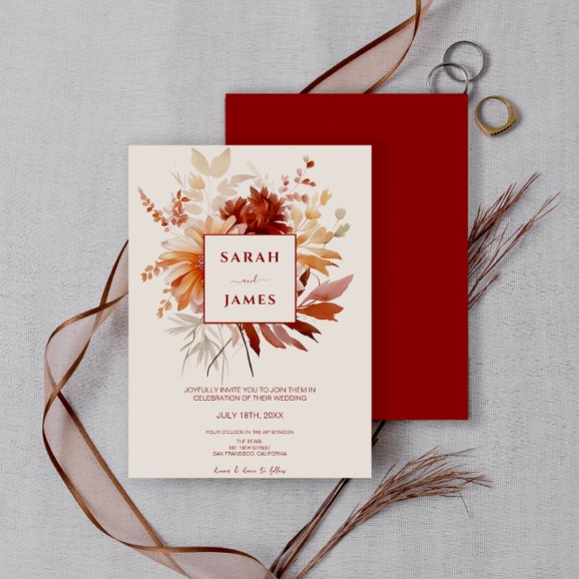 Watercolor Terracotta Wildflower Boho Wedding  Invitation (Creator Uploaded)