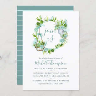 Watercolor Terrarium Succulent Boy Baby Shower Invitation